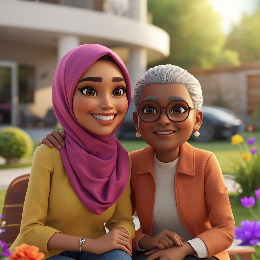 lucid origin a heartwarming 3d disney pixar style scene. a successful young somali woman mary 0