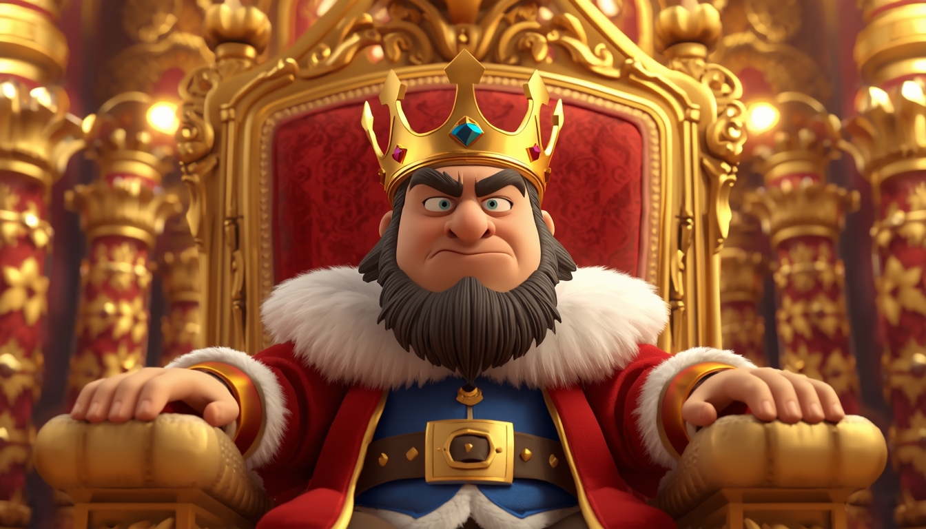 lucid origin a proud grumpy king rafi with a golden crown sitting on a huge throne in a golde 0