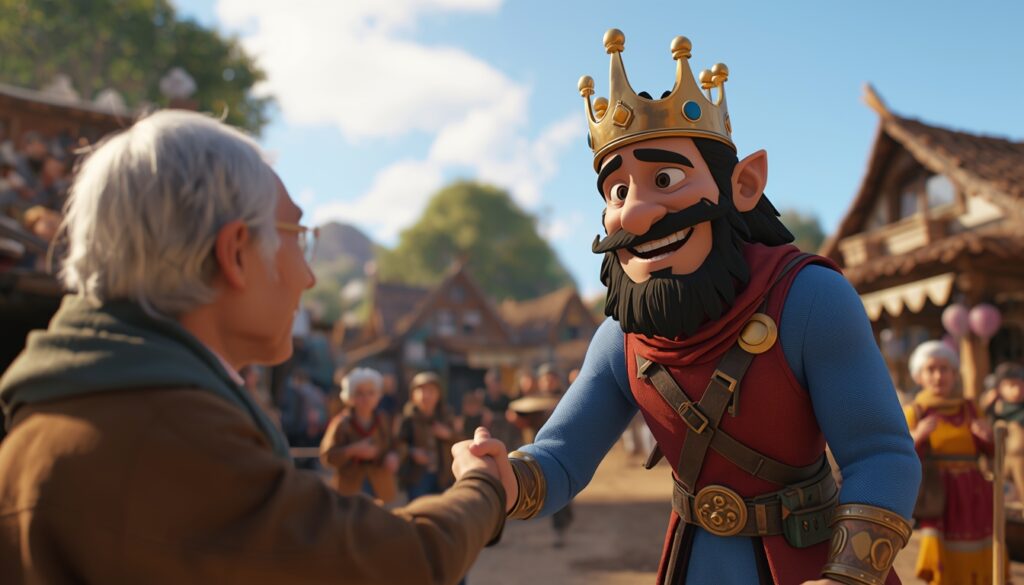 👑 Boqor Rafi lucid origin a cinematic photo of a happy king rafi smiling and helping elderly people in a b 0