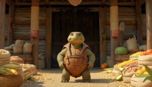 lucid origin a cinematic photo of a wealthy kind looking tortoise wearing a small traditional 0